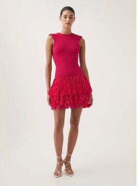 Aje Hot Pink Sleeveless Fringe Hem Mini Dress